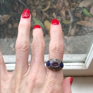 Sterling lapis, amethyst and marcasite ring 6